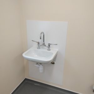 simple whiterock splashback in Hereford in a medical location